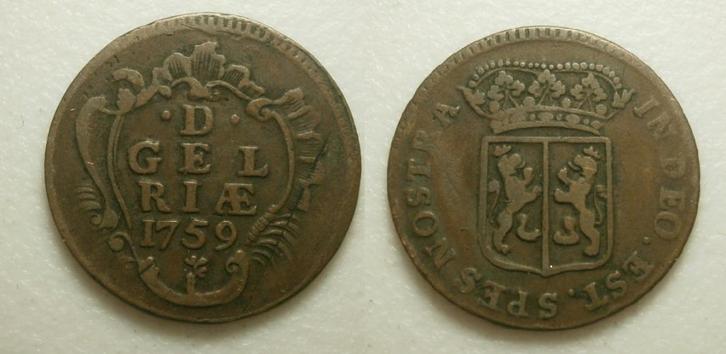 PD10694 Gelderland Duit 1759, Postzegels en Munten, Munten | Nederland, Losse munt, 1 cent, Vóór koninkrijk, Ophalen of Verzenden