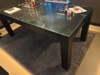Zwarte eettafel rechthoek met glasplaat, Ophalen, Gebruikt, 100 tot 150 cm, 200 cm of meer
