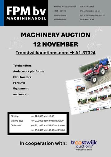 Machinery auction FPM bv, Wekerom Netherlands (bj 2025) beschikbaar voor biedingen