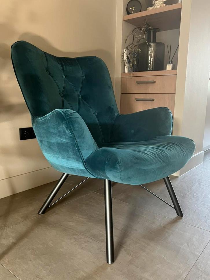 Petrol groene fauteuil, Huis en Inrichting, Stoelen, Zo goed als nieuw, Eén, Stof, Overige kleuren, Ophalen
