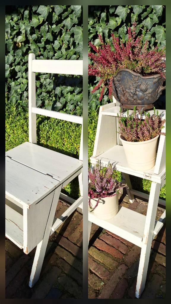 Vintage retro stoel bibliotheek trapje stoel, Tuin en Terras, Tuinstoelen, Gebruikt, Hout, Inklapbaar, Ophalen
