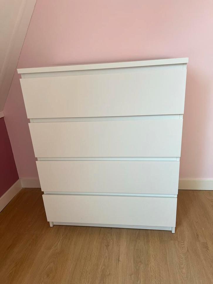 Ikea Malm witte ladekast met 4 laden, Huis en Inrichting, Kasten | Ladekasten, Gebruikt, Minder dan 100 cm, 50 tot 100 cm, 25 tot 50 cm