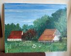 Groot schilderij Boerderij aan rand van het bos E. de Cock, Antiek en Kunst, Ophalen