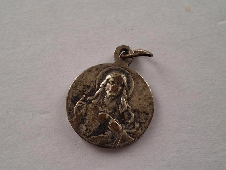 Antieke Scapuliermedaille Maria & Jezus, Antiek en Kunst, Antiek | Religie, Ophalen of Verzenden