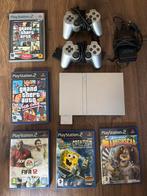 PS2 Slim Zilver + 2 Controllers + Games, Ophalen, Met 2 controllers, Zilver, Slim