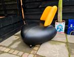 Leolux pallone, zwart/ oker leder,met gebruiksporen zie foto, Huis en Inrichting, Fauteuils, Ophalen, Gebruikt, Modern,klassiek,design