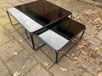 Salon tafel setje smoke glas met staal frame 60x60 & 75x75, Huis en Inrichting, 50 tot 100 cm, Minder dan 50 cm, Nieuw, Glas