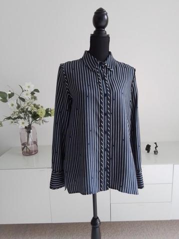 Donkerblauwe zijden blouse Diane von Furstenberg mt 38/40