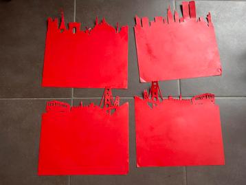 Placemats rood van wereldsteden, 3 nieuw, 1 met scheurtje beschikbaar voor biedingen