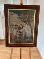 Antiek Wandkleed met Houten Lijst/ Religieus tafereel, Ophalen of Verzenden
