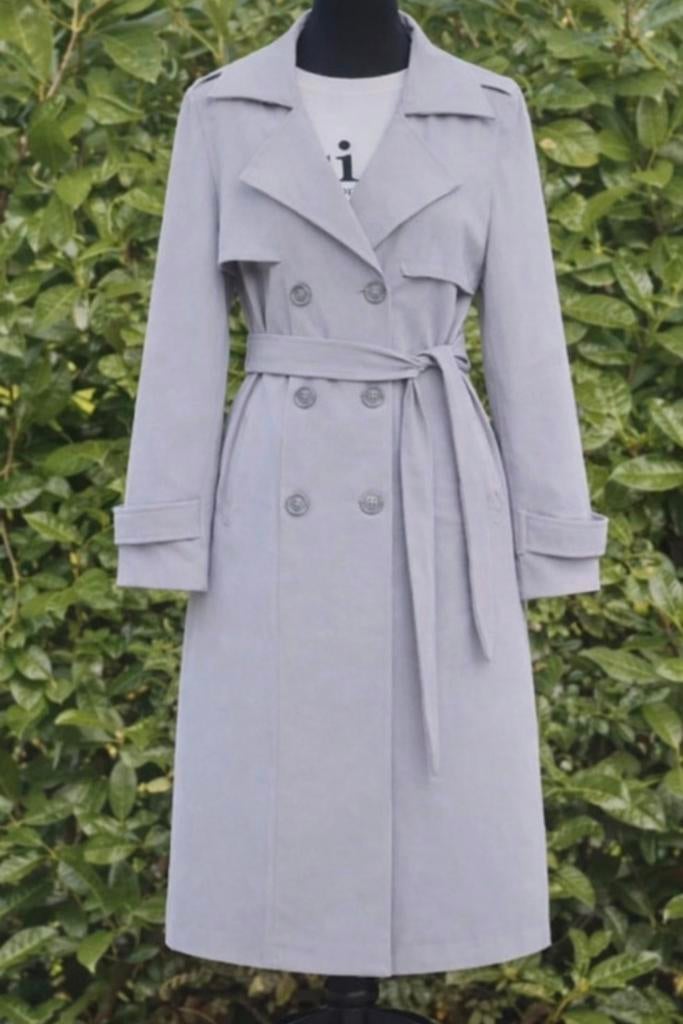 Mi Piace travelstof trenchcoat jas maat S of M Elephant Grey, Kleding | Dames, Jassen | Zomer, Ophalen of Verzenden, Nieuw, Maat 38/40 (M)