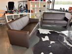 Bruin lederen design-bankstel 2x 2zits, Ophalen of Verzenden, Gebruikt, 75 tot 100 cm, Vierpersoons of meer