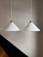 Vintage set 2 driehoek lampenkap hanglampen dak schoenmaker, Huis en Inrichting, Lampen | Hanglampen, Ophalen of Verzenden, Glas