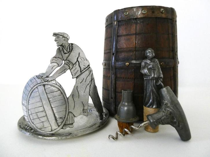 Wijnfleshouder wijn kurkentrekker flessenstop gekuipt ton, Antiek en Kunst, Curiosa en Brocante, Ophalen of Verzenden