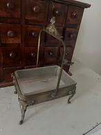 Antiek Messing Serveerschaaltje met Glazen Bakje, Antiek en Kunst, Ophalen of Verzenden