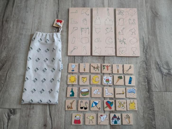 Prachtig houten Janbibejan lotto. Houten plaatjes bordspel., Kinderen en Baby's, Speelgoed | Houten speelgoed, Zo goed als nieuw