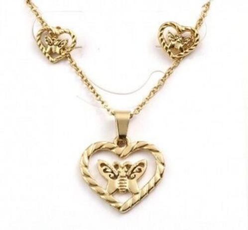 SALE: goldplated RVS sieradenset, Sieraden, Tassen en Uiterlijk, Kettingen, Nieuw, Overige materialen, Goud, Met hanger, Ophalen of Verzenden