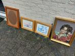 4 schilderijtjes met lijst erom heen, Ophalen of Verzenden, Gebruikt, Minder dan 50 cm, Minder dan 50 cm