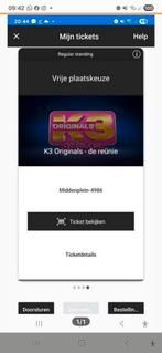 1 staplaats kaartje general admission voor K3 originals de r, Eén persoon