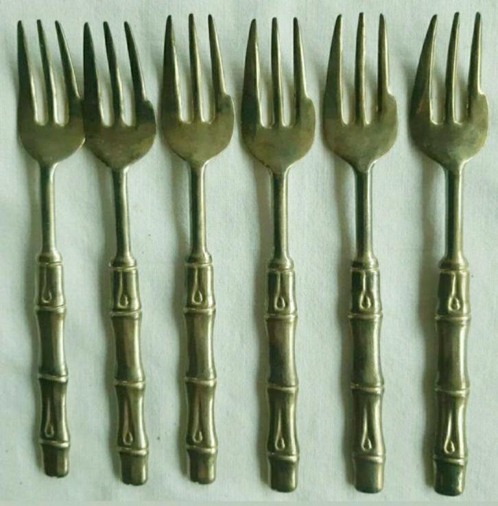 Retro Italiaanse bronzen dessert vorken, Antiek en Kunst, Antiek | Bestek, Ophalen of Verzenden