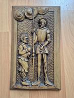 Houten Wandbord met Figuren - 17x28 cm, Antiek en Kunst, Kunst | Beelden en Houtsnijwerken, Ophalen of Verzenden