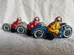 Vintage 3x blikken motorrijders (2x blauw en 1x rood), Ophalen of Verzenden