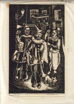 Wilhelm A. Willemsen houtsnede "Feestvierders"1945, gesignee, Antiek en Kunst, Ophalen