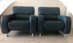 2x fauteuils (achides)  grijs/turquoise/blauw, Modern, Leer, Zo goed als nieuw, Ophalen