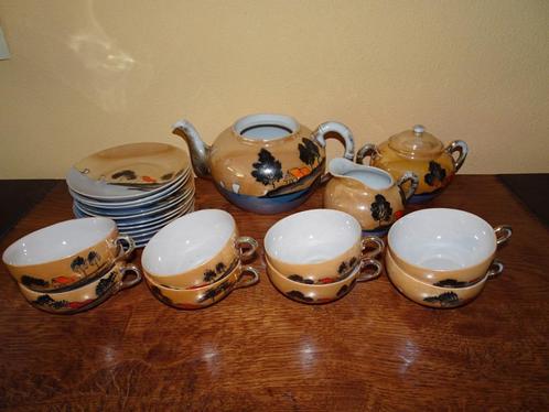 Chinees porseleinen theeset beige parelmoer, Huis en Inrichting, Keuken | Servies, Zo goed als nieuw, Compleet servies, Overige stijlen