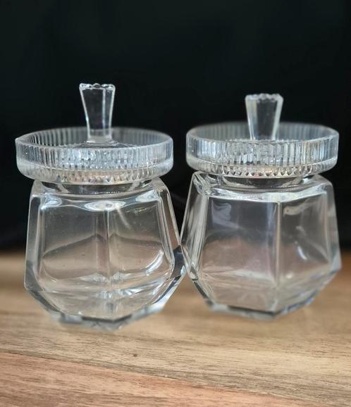 Vintage Kristallen Potjes met Deksel - Set van 2, Antiek en Kunst, Antiek | Glas en Kristal, Ophalen of Verzenden