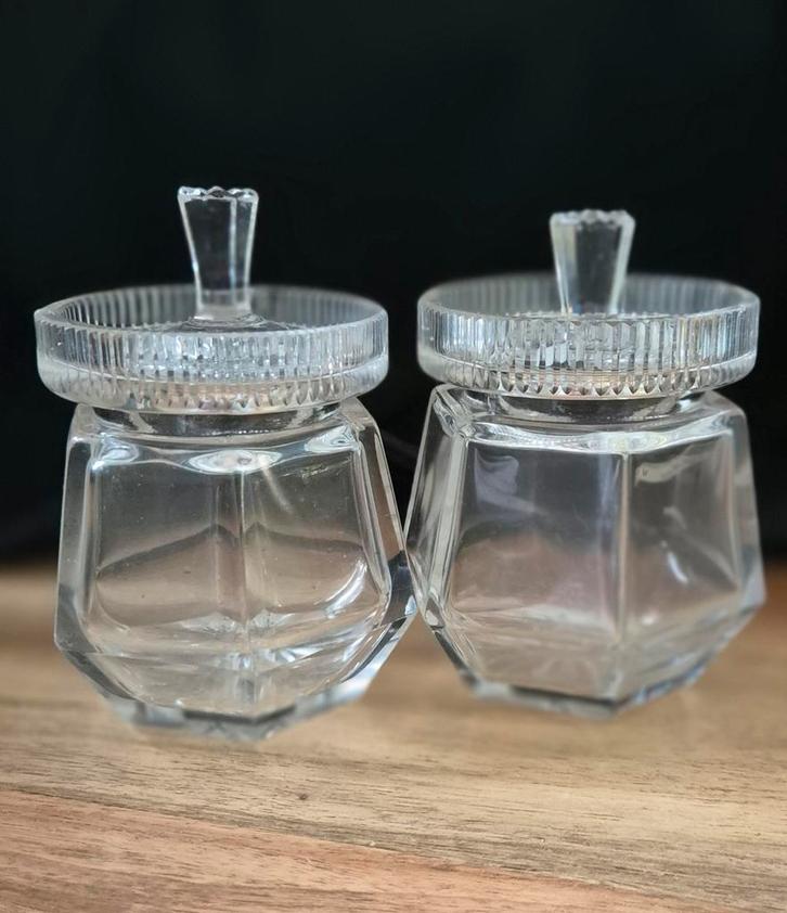 Vintage Kristallen Potjes met Deksel - Set van 2, Antiek en Kunst, Antiek | Glas en Kristal, Ophalen of Verzenden