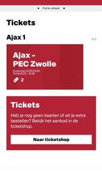 Twee kaarten Ajax - PEC zwolle te koop, Tickets en Kaartjes, Twee personen, December