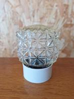 Vintage plafoniere, plafond lamp, helder facet reliëf glas, Gebruikt, Vintage, Ophalen of Verzenden, Glas