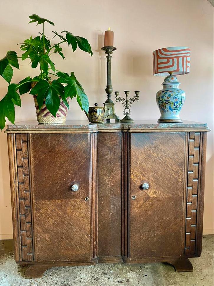 Houten art deco deessoir met marneren blad, Huis en Inrichting, Kasten | Overige, Gebruikt, Ophalen