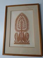 vintage knipkunst hanen levensboom, in lijstje, Ophalen of Verzenden