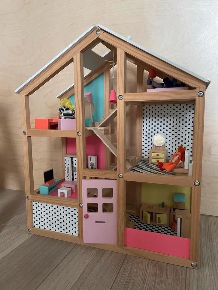 Houten Poppenhuis HEMA met Meubels, Kinderen en Baby's, Speelgoed | Poppenhuizen, Gebruikt, Poppenhuis, Ophalen