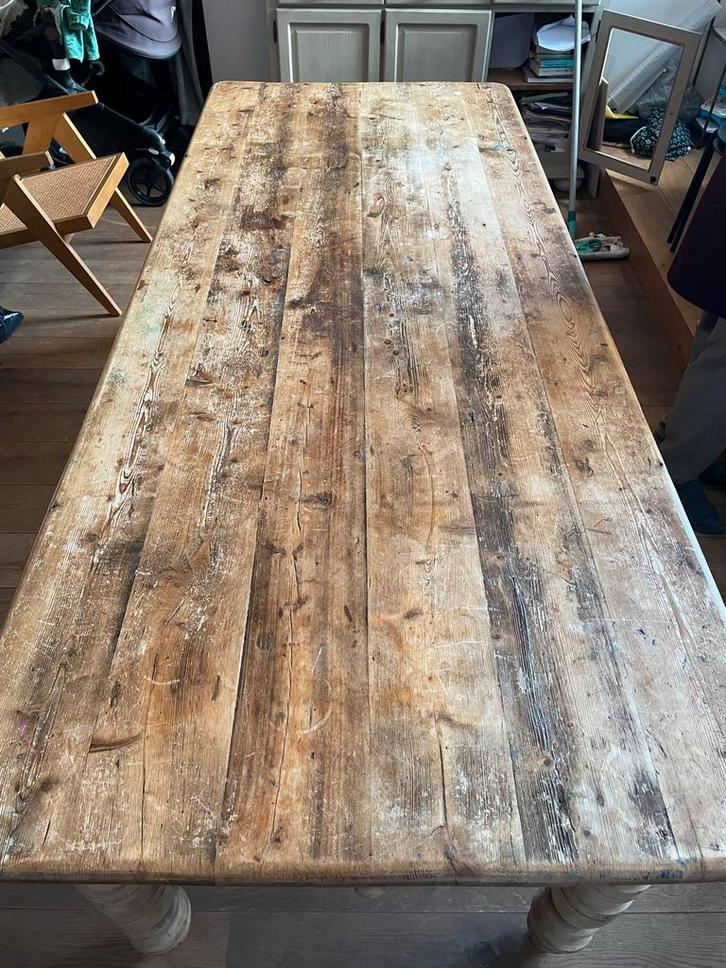 Robuuste houten eettafel, Huis en Inrichting, Tafels | Eettafels, Gebruikt, 100 tot 150 cm, 150 tot 200 cm, Vijf personen of meer