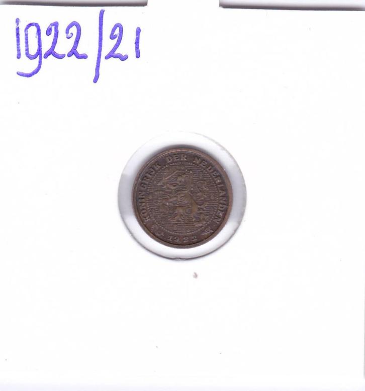 Zeldzame en heel duidelijke overslag 1/2 cent 1922/21, Postzegels en Munten, Munten | Nederland, Losse munt, Koningin Wilhelmina