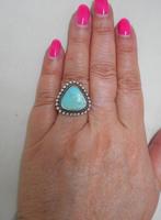 Zilveren Navajo ring met turquoise maat 16.5 nr.928, Gebruikt, Verzenden, Kleiner dan 17, Dame
