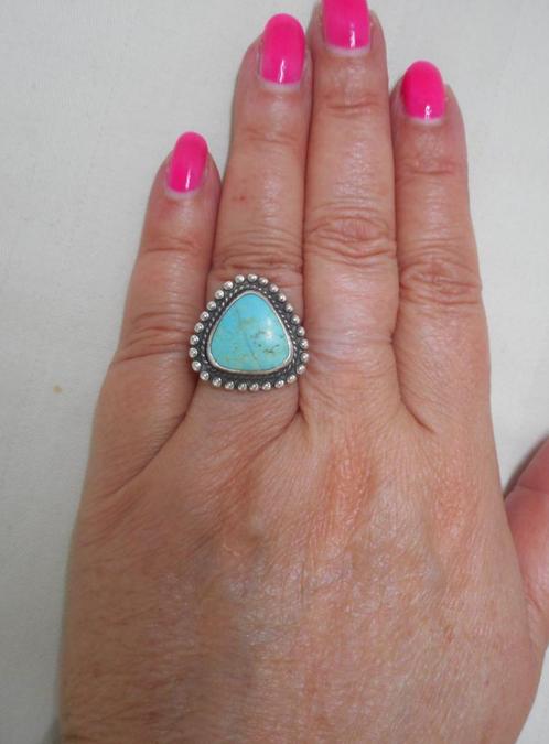 Zilveren Navajo ring met turquoise maat 16.5 nr.928, Sieraden, Tassen en Uiterlijk, Ringen, Gebruikt, Dame, Kleiner dan 17, Zilver