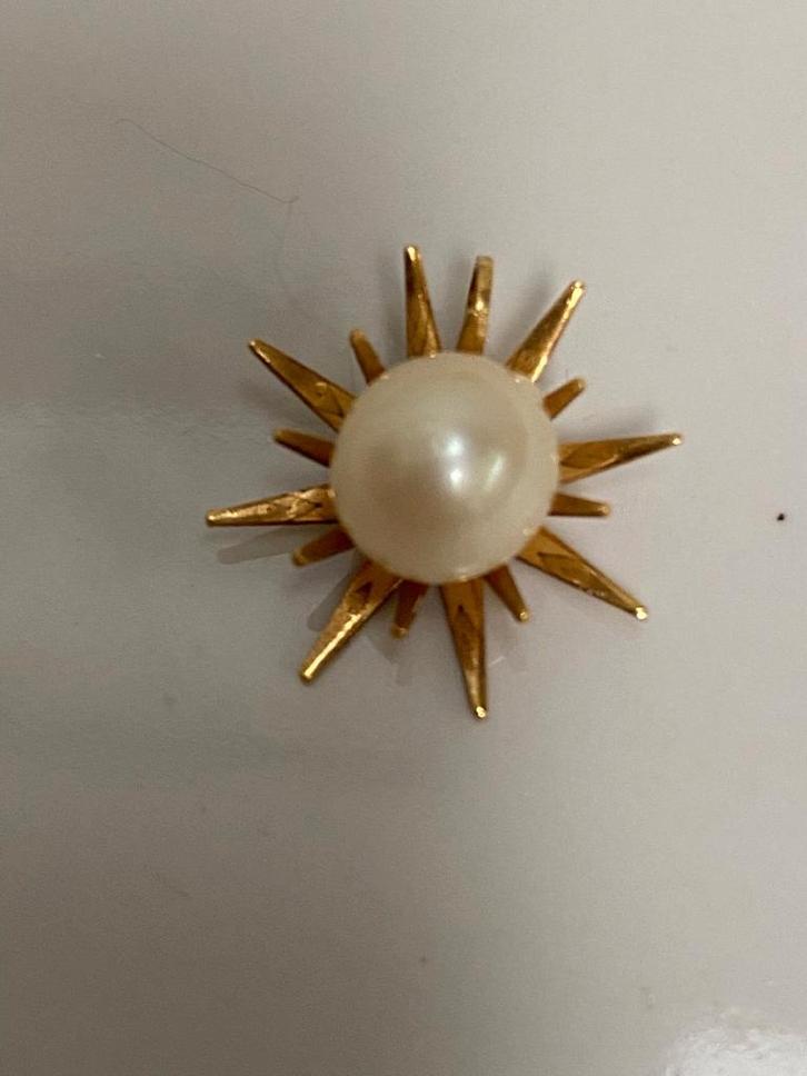 Klassiek geel gouden hanger ster parel 750, Sieraden, Tassen en Uiterlijk, Antieke sieraden, Hanger, Goud, Verzenden
