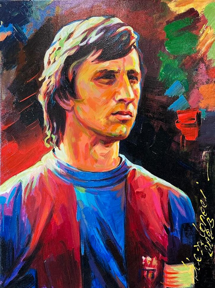 Alex L- Johan Cruijff- Handgeschilderd (100%)- Origineel, Antiek en Kunst, Kunst | Schilderijen | Modern, Ophalen of Verzenden