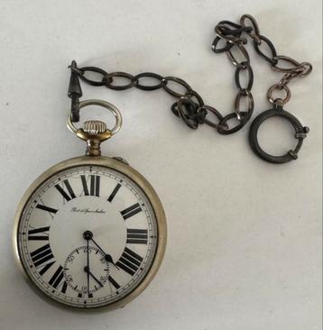 Antiek zakhorloge met ketting Post et Spoor Anker  beschikbaar voor biedingen