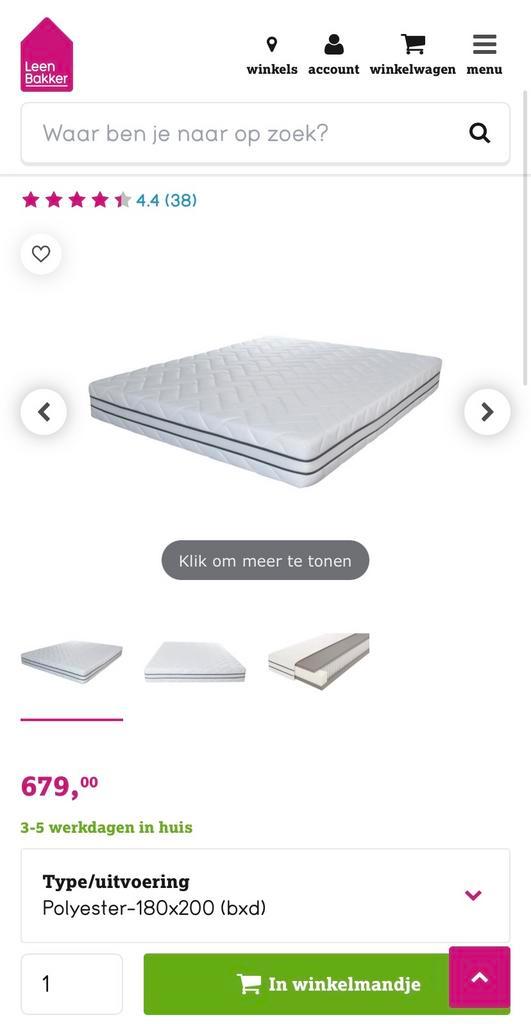 Nieuw Leen Bakker Royal 9 Matras 180x200cm, Huis en Inrichting, Slaapkamer | Matrassen en Bedbodems, Nieuw, Matras, 180 cm, 200 cm