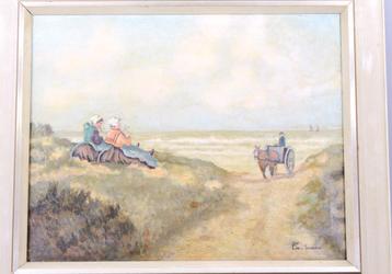 Duingezicht visservrouwen. 40x50cm. gesigneerd Louis Soonius beschikbaar voor biedingen