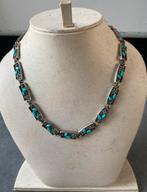 Schakel ketting met blauwe steentjes, Ophalen of Verzenden, Gebruikt, Blauw, Overige materialen