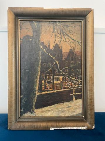 Hotze Tolsma | Amsterdam bij nacht | olieverf op doek | 1951 beschikbaar voor biedingen