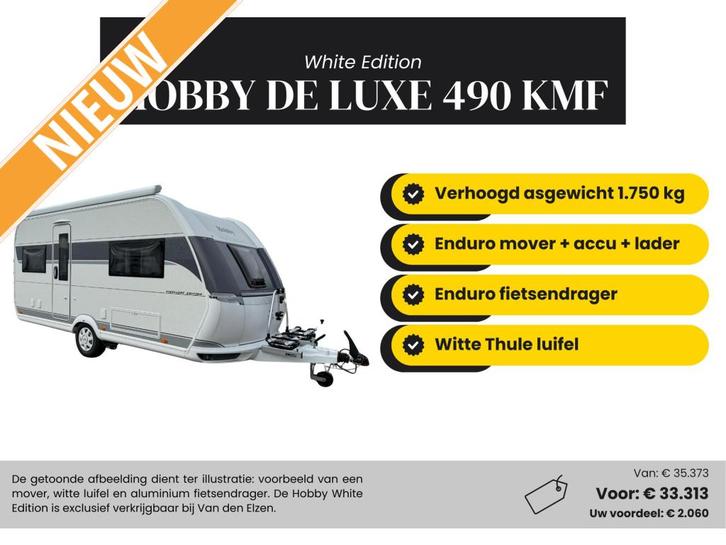 Hobby De Luxe 490 KMF White Edition Actiepakket, Caravans en Kamperen, Caravans, Bedrijf, tot en met 5, 1000 - 1250 kg, Treinzit