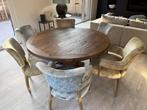 Vlab Ronde Tafel met 6 Stoelen - Mooie Set!, Huis en Inrichting, Banken | Voetenbanken en Poefen, Ophalen, Gebruikt, Rond, Hout