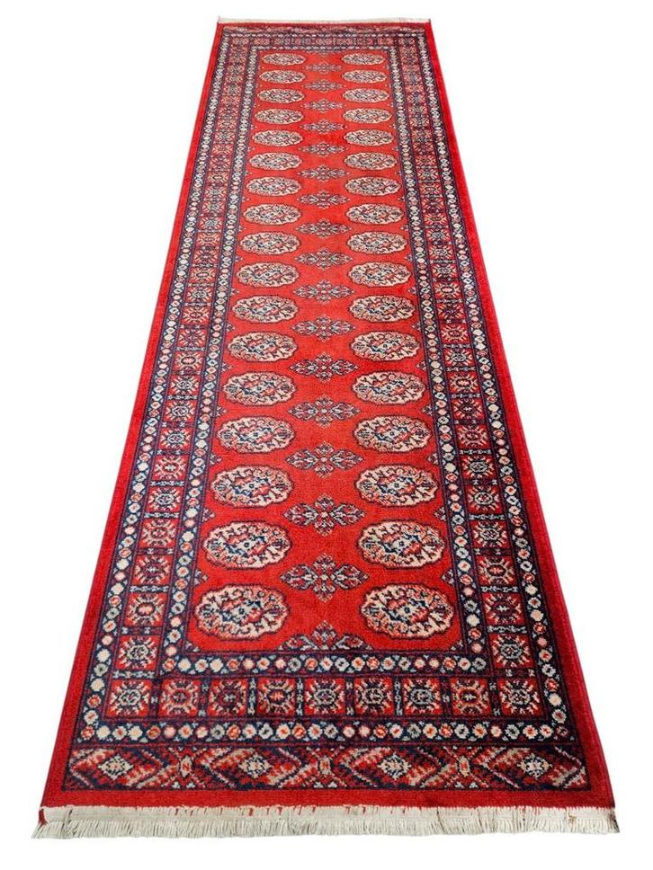 Vintage Perzisch wol vloerkleed loper Bokhara red 80x248cm, Huis en Inrichting, Stoffering | Tapijten en Kleden, Gebruikt, 50 tot 100 cm